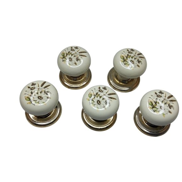 Vintage Gainsborough Hardware Porcelain Drawer Knob Daisy Motiff Ivory Gold Part - Picture 1 of 5